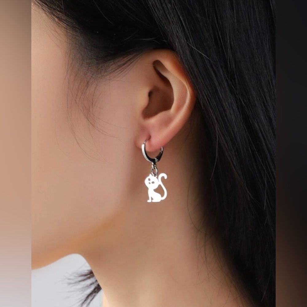 🐈‍⬛ Stainless Steel Cat Charm Drop Earrings NWT